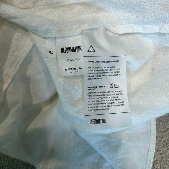 Reformation Martina Pineapple Linen Tunic Dress Pocket TIe Neck Mini Size XL - Picture 6 of 6